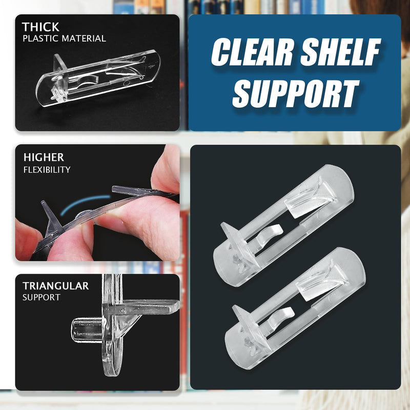Biaungdo 12 Pcs Plastic Locking Shelf Support Pegs, 5mm Clear Cabinet Shelf Pins Self-Locking Cabinet Shelf Pegs Clips for Kitchen Furniture Bookcase Closet(Fit 5mm Diameter Hole & 3/4 Inch Shelf) 5mm x 3/4"