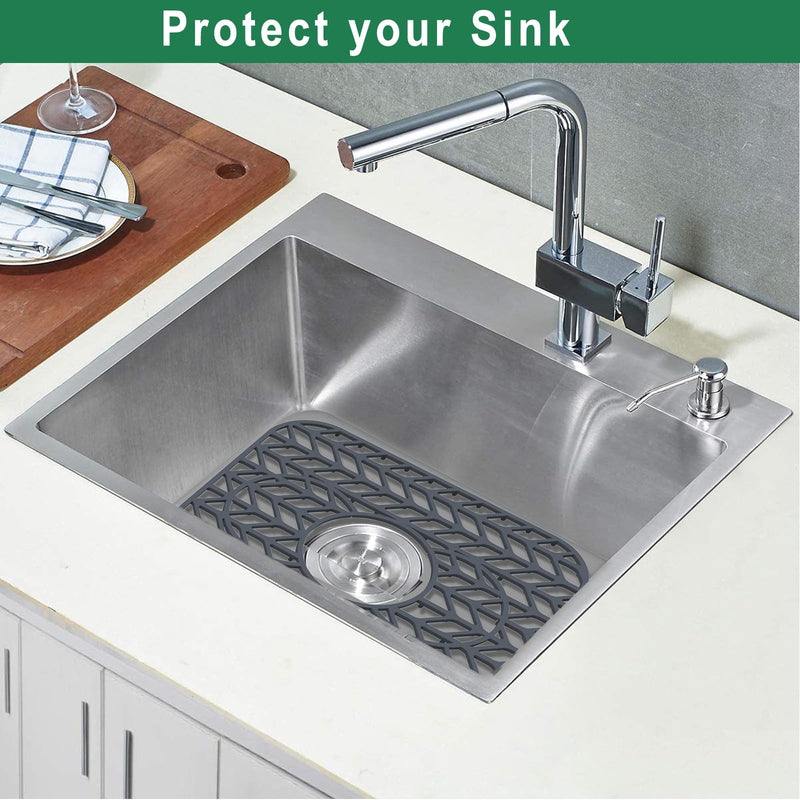 GUUKIN Sink Protectors for Kitchen sink, 13 5/8" x 11 5/8" Folding Non-slip Silicone Sink Mat Grid for Bottom of Farmhouse Stainless Steel Porcelain Sink with 3 Reserved Holes Pack of 2 13.6"X11.6" 2PCS