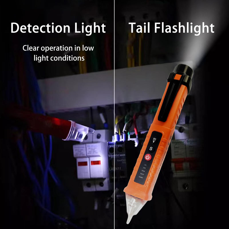 Voltage Tester, Non-Contact Voltage Detector, Electrical Tester, 3 Ranges AC 12V/48V/70V-1000V, Live/Null Wire Tester with Buzzer Alarm and Flashlight, Wire Breakpoint Finder - Orange