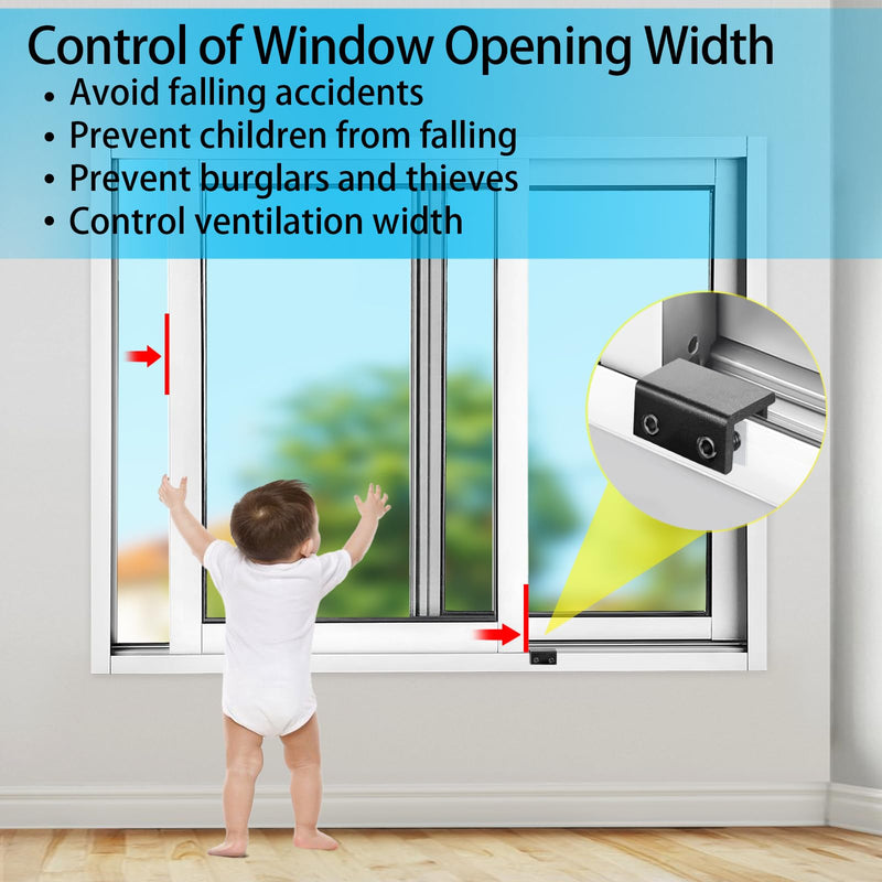 Window Locks (4 Sets), Window Locks for Up and Down Windows, Sliding Window Locks, Window Locks for Horizontal Sliding Windows, Child Proof Window Locks Security, Adjustable Window Stoppers (Black) Black 4 Sets - NewNest Australia