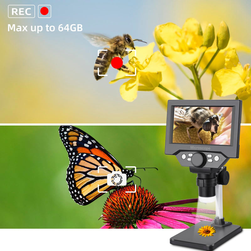 Koolertron 5.5 inch LCD Digital Microscope, 8MP 1-1000X Magnification, 8 LED Lights, Rechargeable Battery, Video Recording for Circuit Board Repair, PCB Inspection, Coin, and More