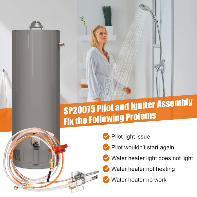 Upgraded SP20075 SP20305A Pilot and Igniter Assembly Compatible with Rheem Water Heater Pilot Assembly, PROTECH, GE, Richmond Water Heater Parts,Water Heater Pilot Assembly for Natural Gas