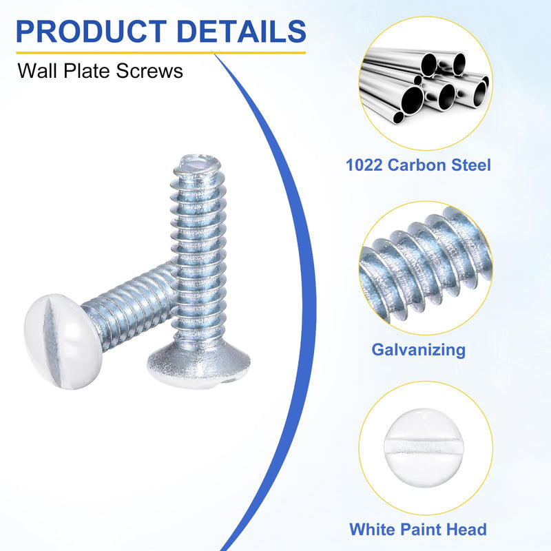 uxcell 240Pcs Wall Plate Screws, 9/16" Long 6-32 Thread Outlet Screws White Oval Head Milled Slot Panel Switch Plate Screws for Wall Light Electrical Cover Panel Replacement