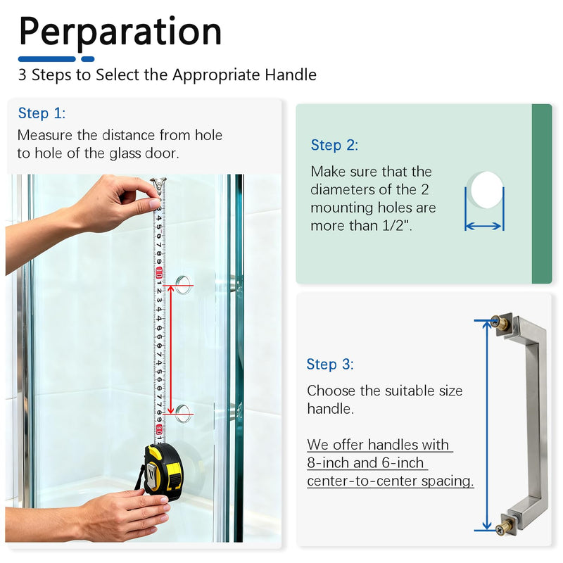 8" Square Shower Door Handle, Bathroom Back-to-Back Replacement Handles,304 Stainless Steel Pull Hardware for Sliding、Frameless Glass Shower Door, 8 inch-Matte Black Matte Black