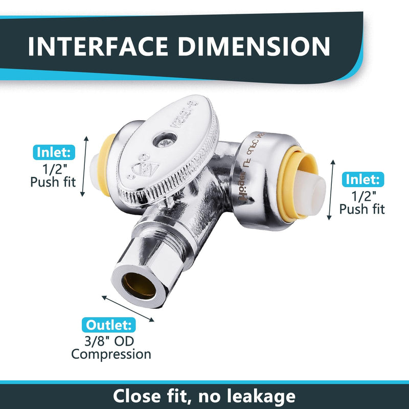 2P Seelink 1/2" Push x 1/2" Push x 3/8" OD Tee Stop Valve(PF-VALVE042-2) 2 1/2"PFx1/2"PFx3/8"OD