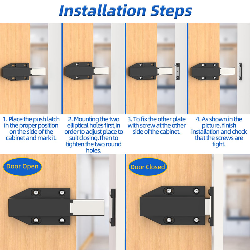 Jiayi Push to Open Magnetic Door Latch Cabinet Hardware Heavy Duty Push Magnets for Large Door Push Release Latch Kitchen Drawer Push Catch Press Out Touch Latch (Black, 6 Pack) Black
