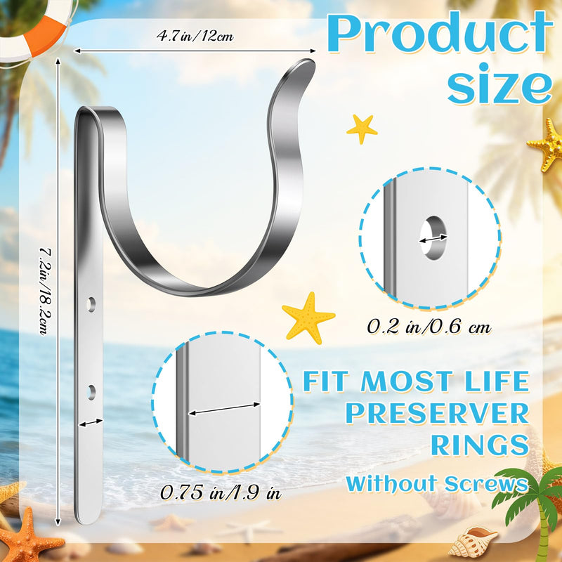 Hicarer 2 Pcs Life Ring Buoy Bracket Stainless Steel Life Buoy Holder Mount Corrosion Resistant for Lifering Buoys Throw Ropes Marine Boat Dock Hook for Pool Safety Storage Accessory