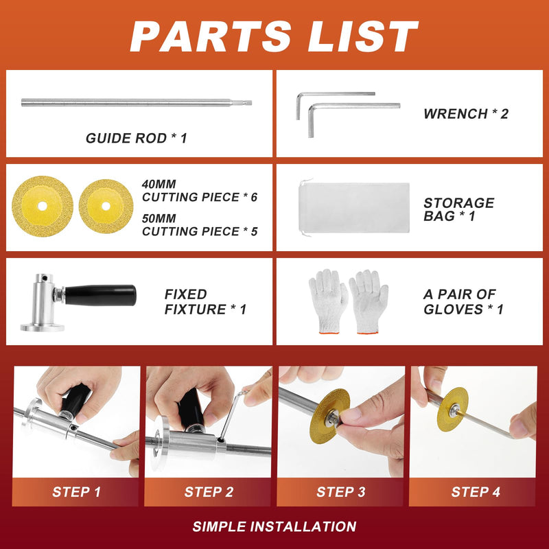 7 Inches Inside Pipe Cutter Kit for Tight Spaces with 11 Pcs Diamond Cutting Wheel Adjustable Cutting Depth PVC Pipe Cutter Tool with 1/4 Hex Shank Fit for 1-1/2 Inch to 8 Inch for Glass Marble Jade Pipe Cutter with 11 Pcs Diamond Cutting Wheel