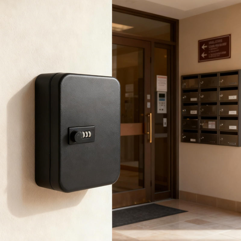 Decaller 20 Key Storage Lock Box with Code, Wall Mount Metal Security Key Cabinet with Combination Lock, 7.87" x 6.30" x 2.95", Black Black With Combination Lock