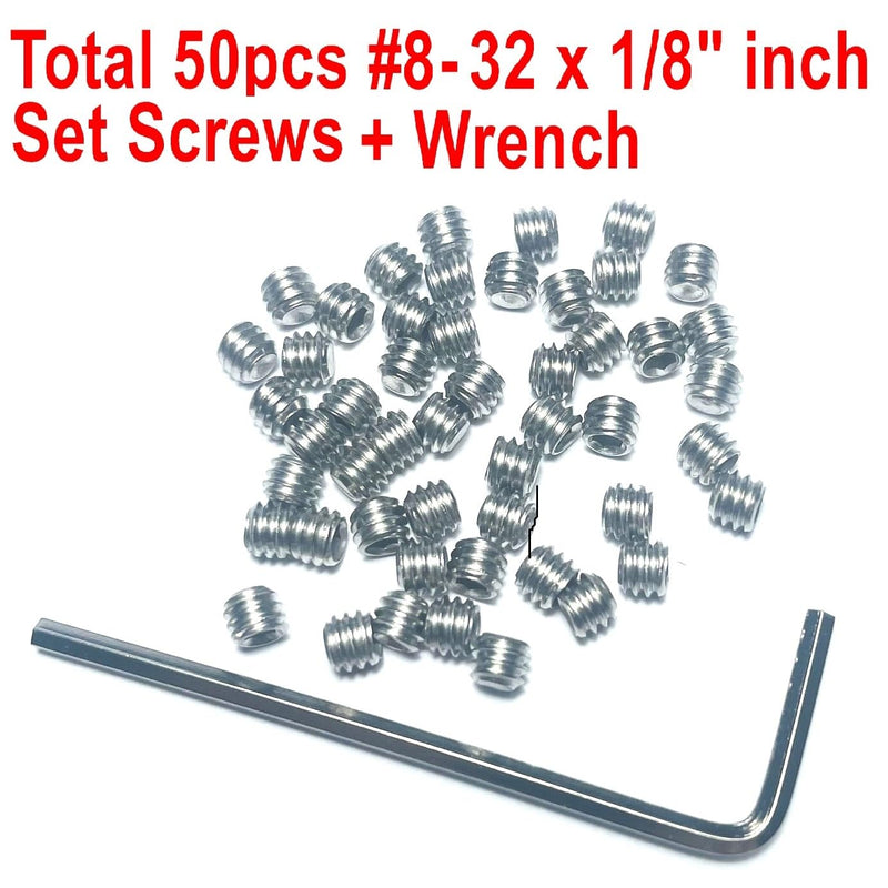 50pcs Set Screws 8-32 x 1/8 inch 304 Stainless Steel Allen Head Hex Hexagon Socket Set Screws with 5/64 Allen Wrench,Set Grub Screws Hex Allen Head Socket Set Screws.(1/8" Length)