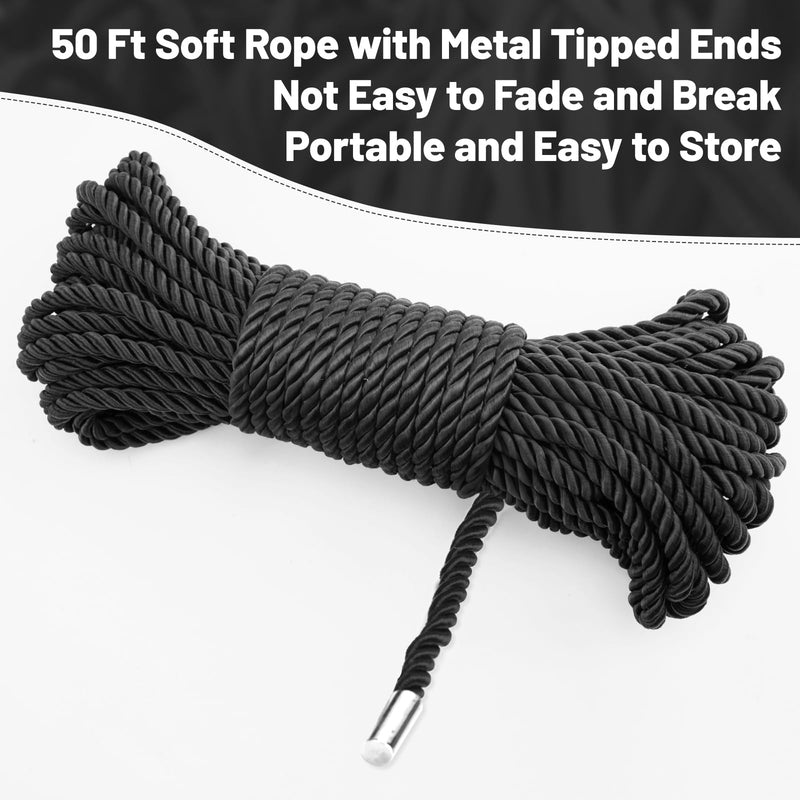 KINGLAKE Soft Silk Rope,7MM Black Rope,Skin Friendly Soft Nylon Rope,Long Satin Silk Cord,50 Feet Thick Silk Rope,Twisted Braided Rope Cord for Crafts Decoration Hanging Clotheslines Camping Outdoor