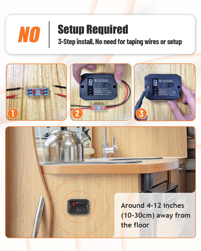 RV Carbon Monoxide & Propane Detector, VITITE RV Dual CO/LP Gas Alarm, Hardwired - VDC 12V, Flush & Surface Mount, with 3 Brackets