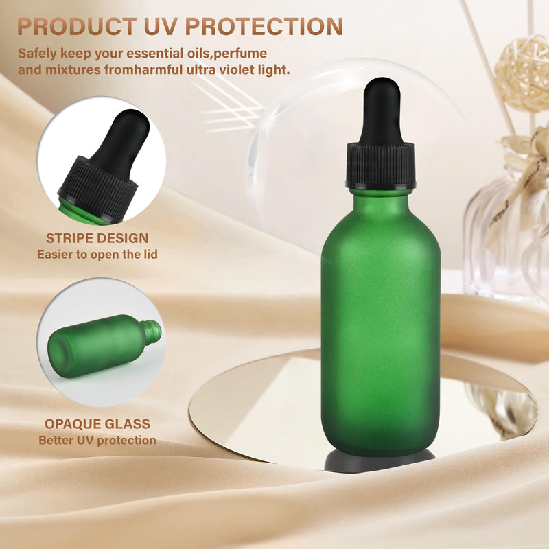 6 Pcs, 2oz Dropper Bottle, Green Glass Eye Dropper Bottle, Tincture Bottles with Dropper, Pretty Finish, Leak-Proof Design, Stronger Suction for All Kinds of Mixed Liquids 2oz-6Pack Green Frosted
