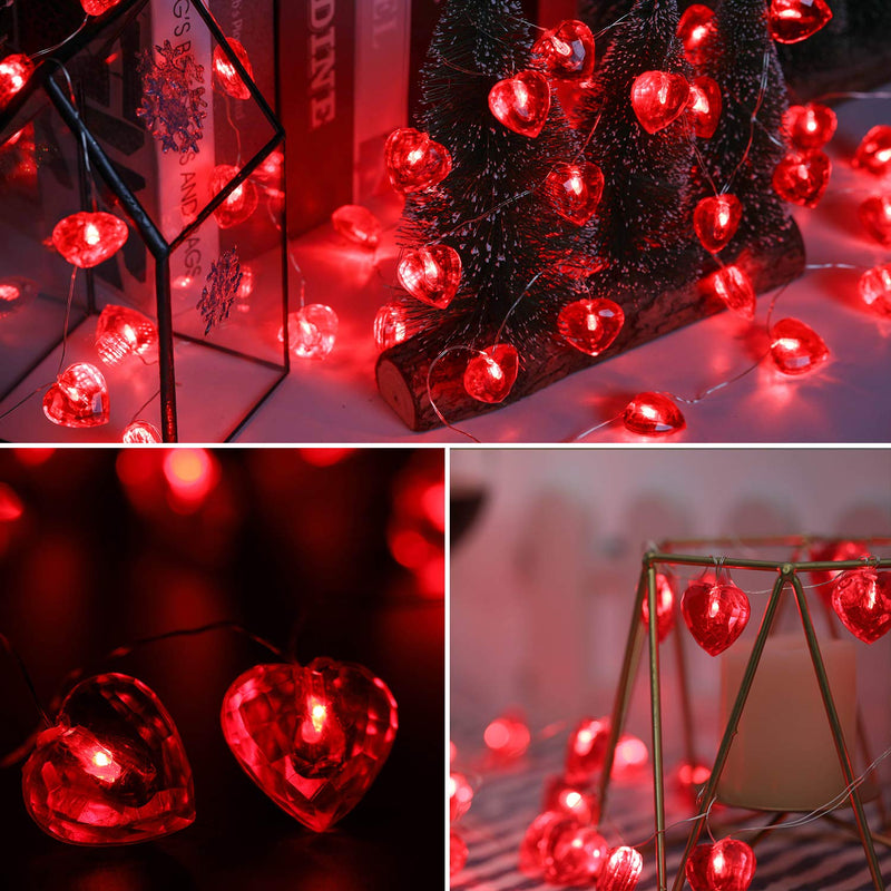Luditek Valentines Day Decor 50 LED Diamond Cut Red Heart Twinkle Fairy String Lights for Weddings Dating Valentines Day Garland Indoor Outdoor Home Decorations, 8 Lighting Modes with Timer 1