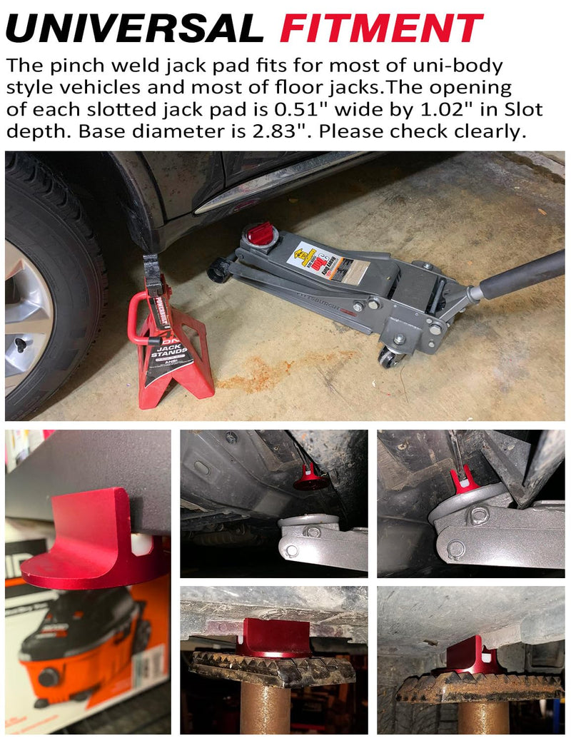Magnetic Jack Pad Aluminum Slotted Pad Pick Universal Pinch Weld Adapter Compatible with Sub-Frame Vehicle Floor Jack- 1pc, Red 1 PACK-Red