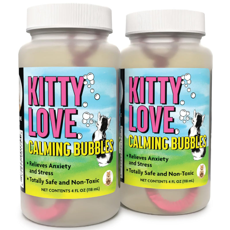 Atomic Bubbles Kitty Love Calming Bubbles, 2 Pack, 4oz Bottles | Relieve Cat Anxiety & Stress, Pet Safe, Non-Toxic Formula, Sensory Bubble Play