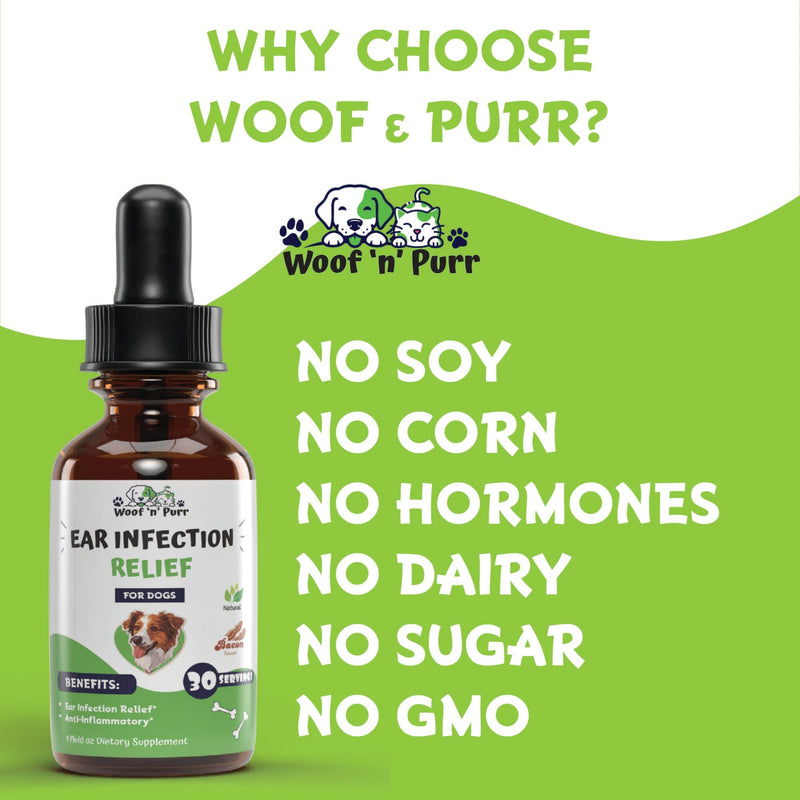 Woof 'n' Purr Dog Ear Infection Treatment - Dog Ear Infection - Ear Infection Treatment for Dogs - Dog Ear Infection Treatment Antibiotic - Dogs Ear Infection Treatment - 1 fl oz - Bacon Flavor - PawsPlanet Australia