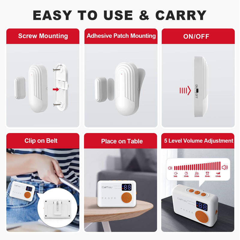 CallToU Door Sensor Chime, Potable Door Chimes for Door Opens, Wireless Door Alarm with 2 Chime Adjustable Vibration 500ft, Entry Alert Chime for Business/Home/Office (3 Sensor + 2 Receiver)