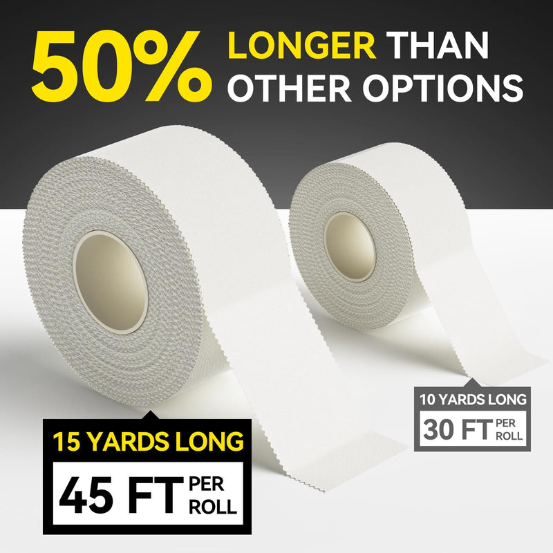 Dimora Athletic Tape, Easy Tear Sports Tape with Serrated Edges, Strong Adhesion, No Residue, Ideal for Gymnastics, Boxing, Lacrosse, Hockey and First Aid (White, 1.5 in x 45 ft, 4 Pack) White Athletic Tape (4 Rolls)