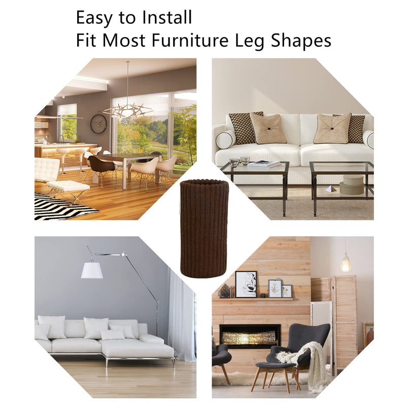 24 PCs Furniture Leg Socks - Coffee Knitted Furniture Socks, Double Thickness Chair Leg Floor Protectors, High Elastic Chair Leg Covers Furniture Caps Set, Move Easily and Reduce Noise 24 pcs Coffee-1