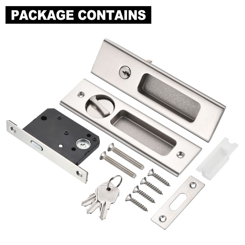 PATIKIL Sliding Door Lock Invisible Recessed Handle Latch Pocket Door Lock Sliding Door Lock with Keys for Sliding Barn Wood Door Furniture Hardware, Silver