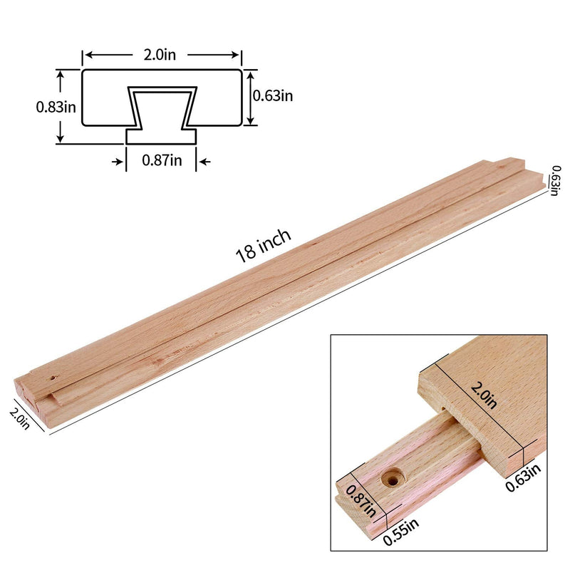 2 PCS Wax Coated 18 Inches Wood Drawer Slide, Classic Traditional Wood Center Guide Track 18Inch-2pcs