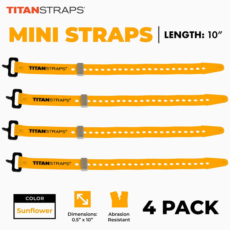 Titan Utility Straps – Mini Straps Set to Organize Computer Cables, Arts & Crafts, and Fishing Rods (10" Length / 4-Pack, Sunflower) 10" Length / 4 Pack