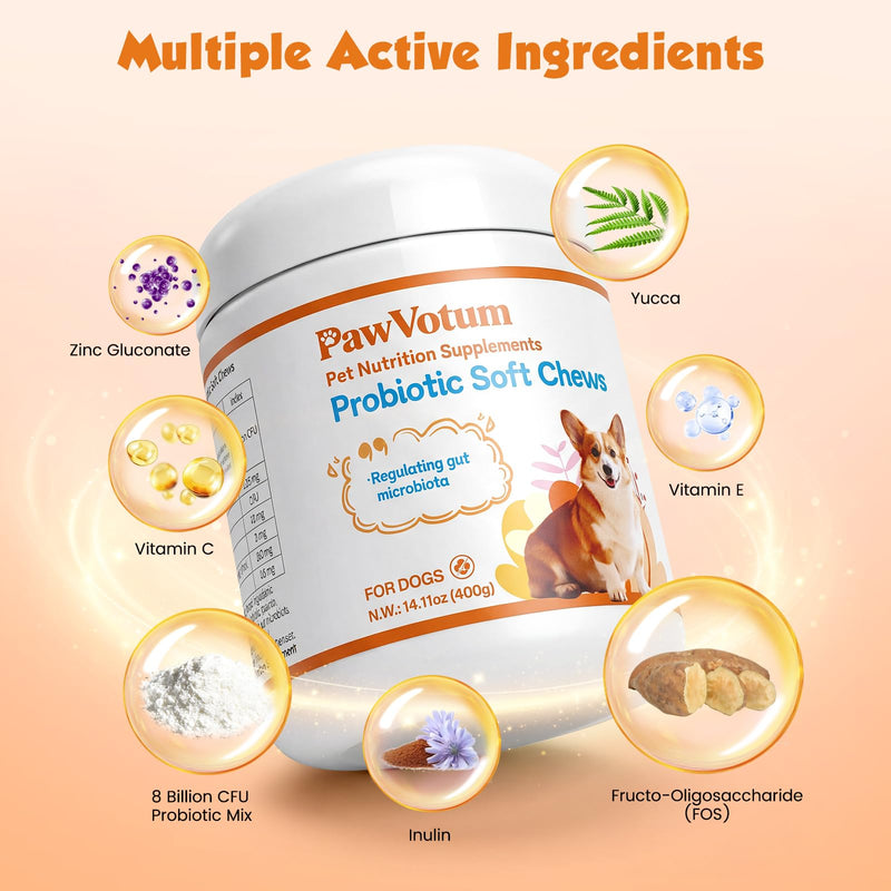 Probiotics for Dogs, Dog Probiotics for Digestive Health, with Vitamins and Fiber, for Gut and Upset Stomach, 200 Chews Supplement