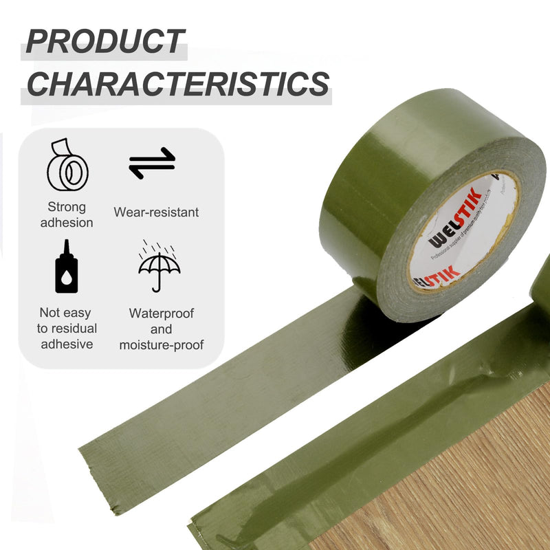 WELSTIK Professional Grade Army Green Tape Duct Tape, Waterproof Duct Cloth Fabric,Duct Tape for Photographers,Repairs, DIY, Crafts, Indoor Outdoor Use,2 Inch X 45 Yards, Olive Green 2"X45yard