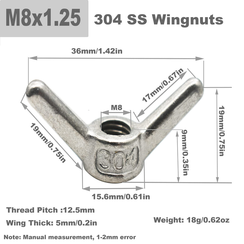 10 PCS Stainless M8 Wing Nuts Metric Thread Butterfly Clips Fasteners Kit