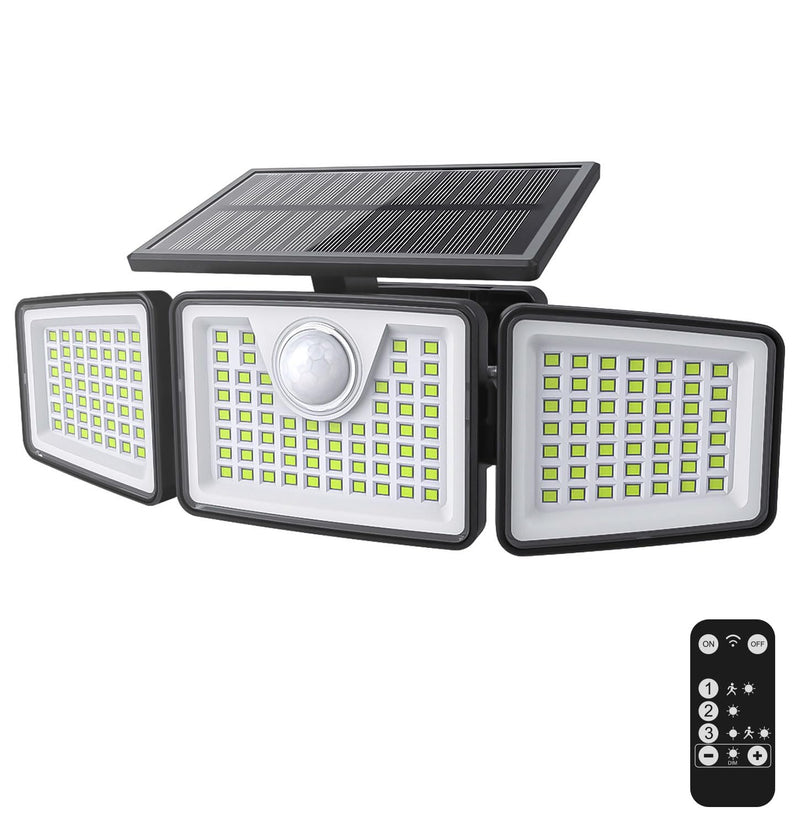 Solar Lights Outdoor 2500LM Motion Sensor Outdoor Lights,3 Head 355° Wide Angle Street Area Lights, Waterproof Security Lights with 3 Modes(Black,Remote-1 Pcs) Remote-1 Pcs