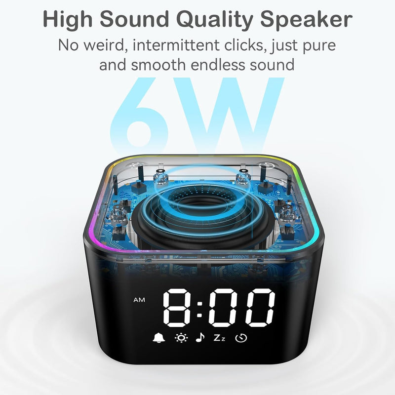 Sound Machine with Alarm Clock: 30 Non-Looping Sleep Sounds - White Noise Alarm Clock for Natural Wake Up - Adjustable Volume & Light, Memory Function, Sleep Timer (Black) Black 3.15*3.15*1.85 Inch