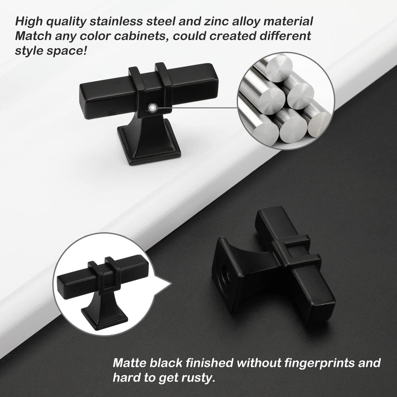 10 Pack Cabinet Knobs Black Dresser Drawer Knobs - Black Kitchen Cabinet Pulls T Bar Kitchen Hardware single hole knob 10