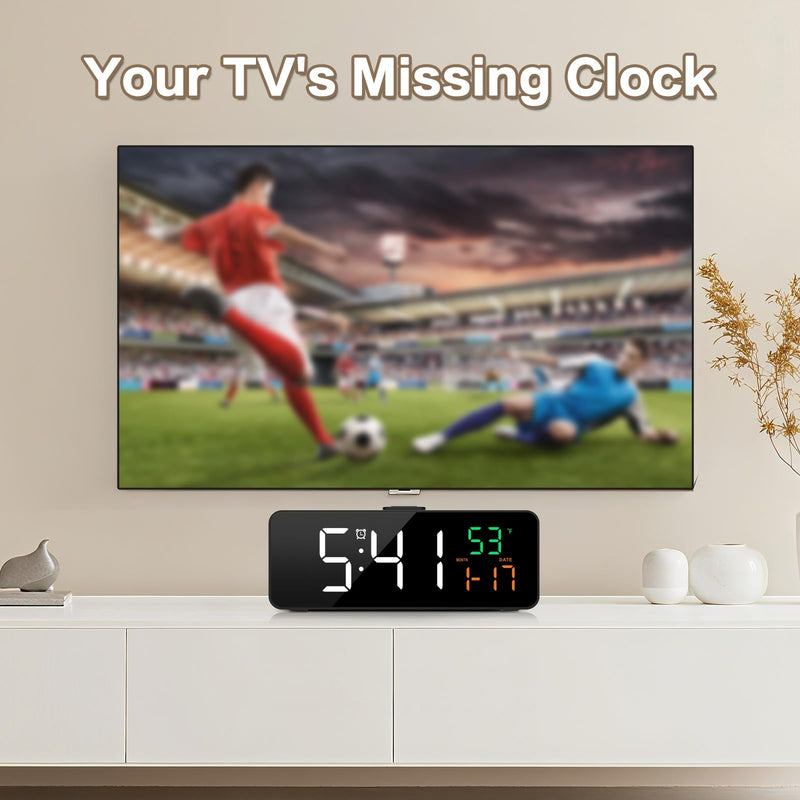 Netzu 3-in-1 Digital Clocks for Living Room with Temperature, Date & Time Display - 4 Levels Birghtness, 3 Volumes, Small & Compact Plug-in Alarm Clock for Bedroom, Office (Black) Black
