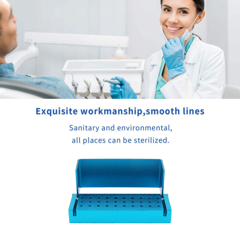 30 Holes Dental Disinfection Burs Holder Station, Bur Block Organizer with Cover Autoclavable Opening Box Case Aluminum for Lab, Dentist Tool - Blue - 12 Months Warranty