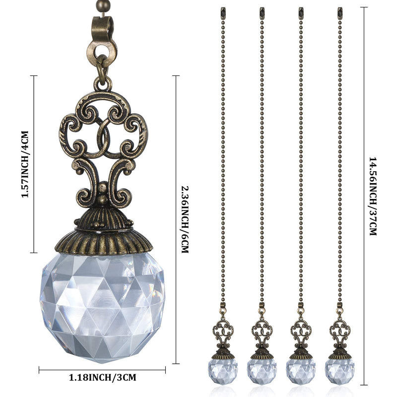 Ceiling Fan Pull Chains Crystal Light Fan Pull Chain Pendant with Ball 12 Inch Vintage Ceiling Fan Chain Extender Ornament Chain for Fan Pull (Transparent,4 Pieces) Transparent 4