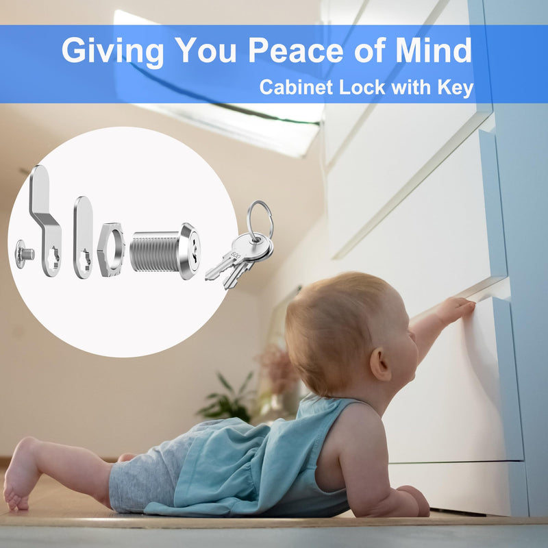 8 Pack Cabinet Locks with Key, 5/8" Cam Lock Keyed Alike, RV Locks for Storage Door Secure Files Drawers Toolbox Mailbox RV Door, Zinc Alloy 8 Pack 5/8 Inch Silver
