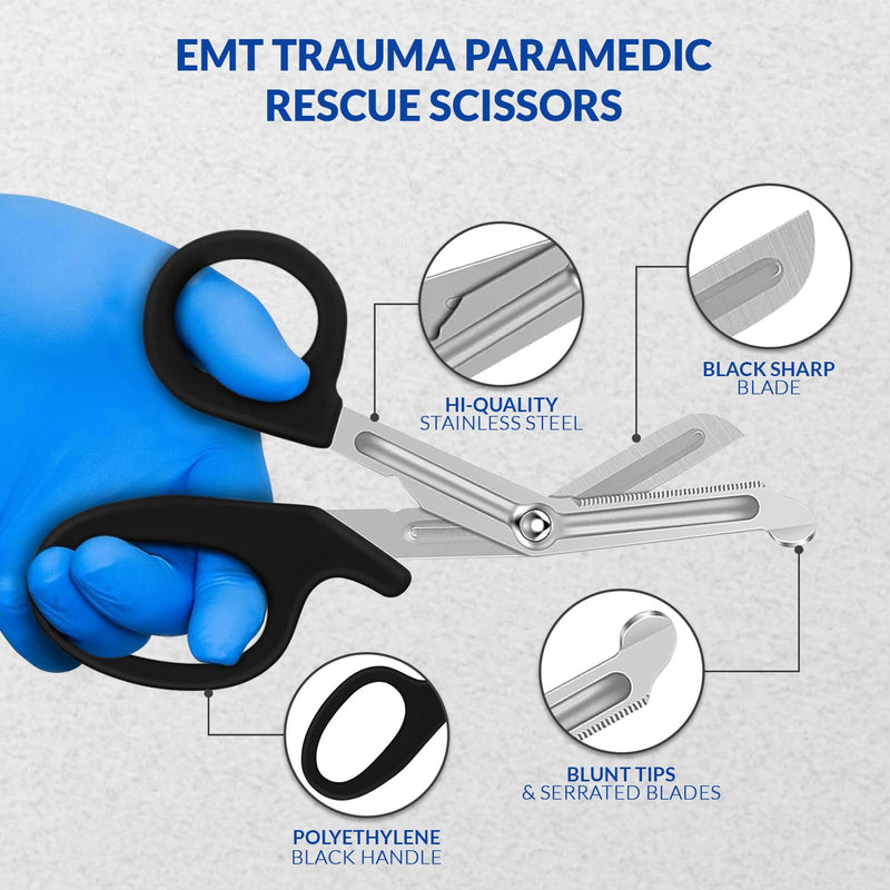 Bandage Scissors – Stainless Steel Medical Scissors for Nurses – Non-Stick Trauma Shears - EMT Shears for All Purpose (Black, 5.5 Inch) Black