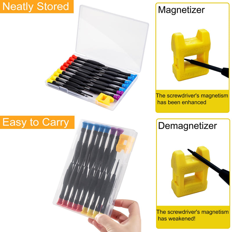18PCS Mini Precision Screwdriver Set With Case, Lengnoyp Magnetic Small Flathead Phillips Pentalobe Torx Star Screwdriver Set Kit and Tweezers for Repairing Computer Eyeglass Phone Watch 4-color