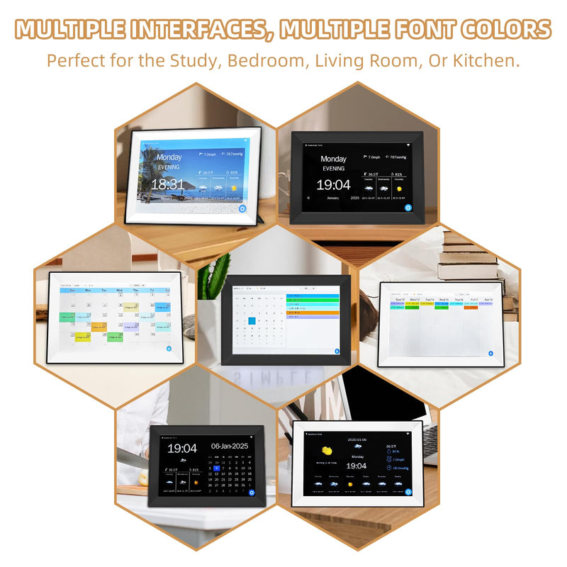 Digital WiFi Clock for Seniors,Touch Screen Clock with Auto Time Sync, 7-Day Weather, 64 Custom Alarms, Digital Calendar Desk Clock for Home, Office, Bedroom (10.1inch NO APP)