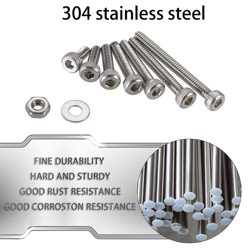 410Pcs Tiny Hex Socket Head Cap Screws Bolts, 304 Stainless Steel M2 x 4/6/8/10/12/16/20mm, Micro Allen Head Machine Screws, Nuts and Washers Kit with Hex Wrench, Fully Threaded Pitch: 0.4mm Silver-410Pcs M2 Socket Cap Head Screw-304