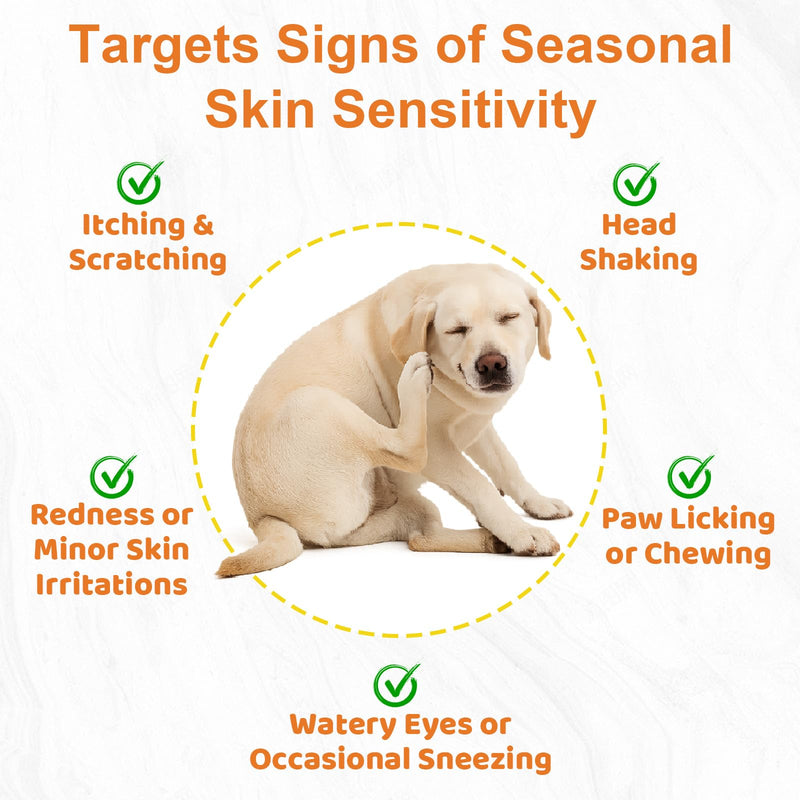 Dog Allergy Chews for Itchy Skin Relief - Seasonal Allergy and Immune Support with Colostrum, Omega 3, Probiotics, Turmeric, Zinc, Vitamins B & E - Helps with Paw Licking & Scratching - 90 Soft Chews