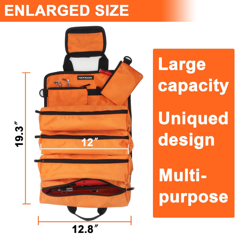 Tool Bag Roll Up 4 Large Zipper pockets 2 detachable pockets for Hand Tools and Small Hardware Organizer Orange Roll Up Tool Bag for Car 13 in