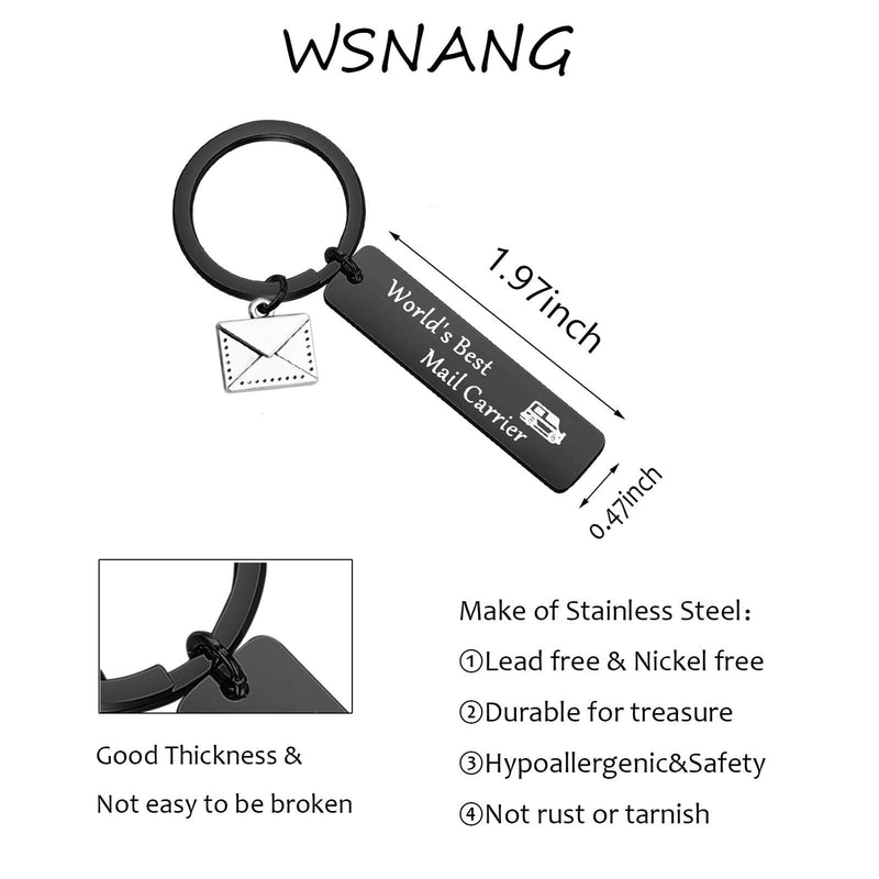 WSNANG World's Best Mail Carrier Keychain Mail Carrier Gift Thank You Gift for Postal Worker Mail Carrier Black Kc