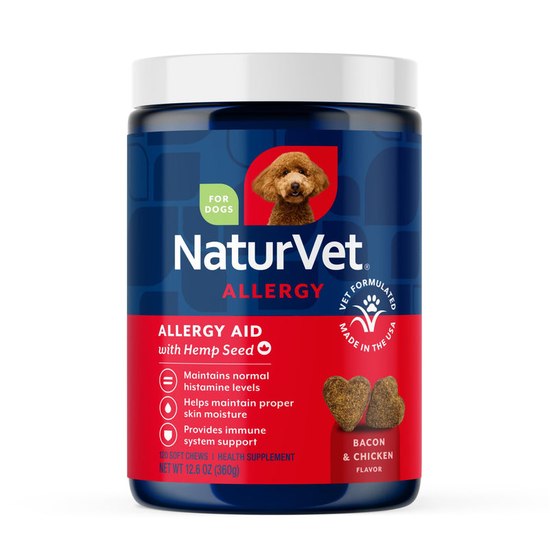 NaturVet Hemp Allergy Aid Supplement for Dogs, Hemp Seed, Antioxidants, Omegas, Dha & Epa for Healthy Skin & Respiratory Health, 120 Count 120 Soft Chews No Color