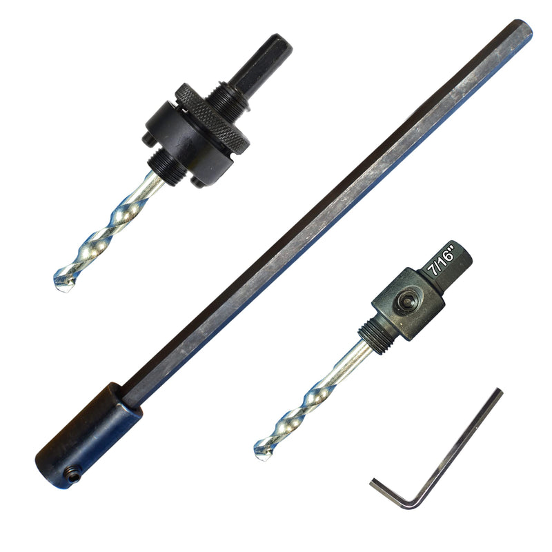 Hole Saw Extension and Arbor Kit 7/16" : 1/2" Hex Arbors X2 and 12" Extension Fits Hole Saws from 5/8 Inch to 10 Inch with Both TCT and Hss Pilot Drill Bits So Drilling Deep Holes in Wood Or Masonry 7/16" Arbor+Extension Kit