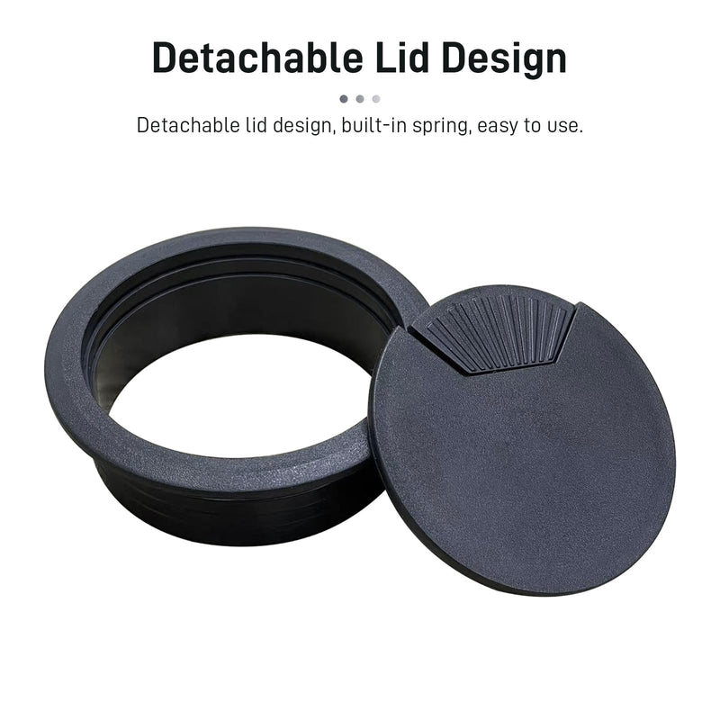 [2 Pack] Desk Grommet 2 Inch Sturdy Plastic Desk Hole Cover for Cables Detachable Desk Hole Grommet for Organizing Home & Office Table Cables - Black 2 Inch-2pcs-ABS