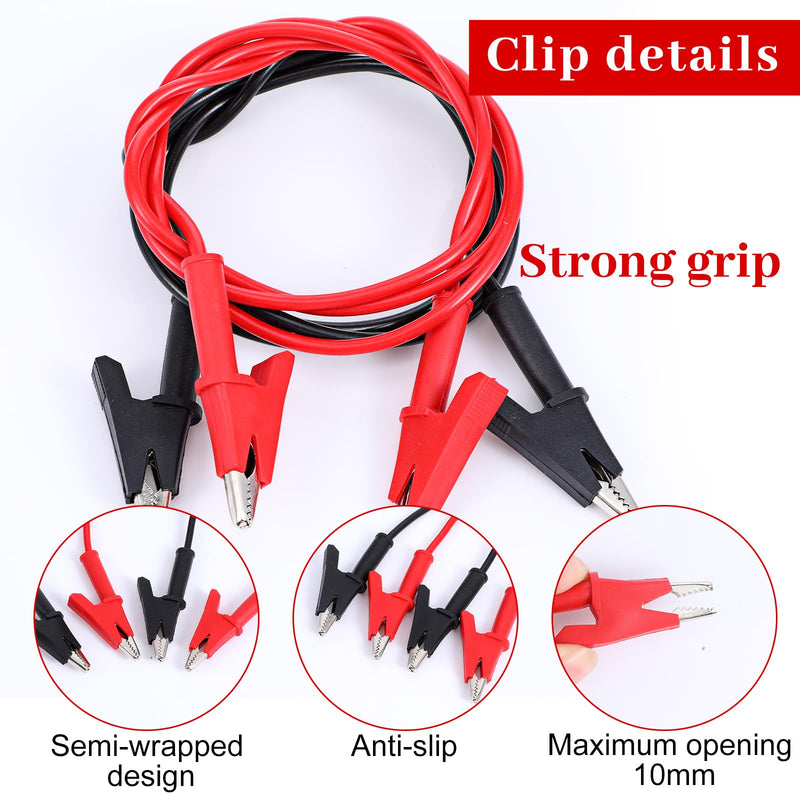 10 Pcs Alligator Clips Test Leads, 3.3 Ft/1m Jumper Wires, 1500V 15A Dual Ended Electrical Test Wires with Insulated PVC Shell, Red and Black
