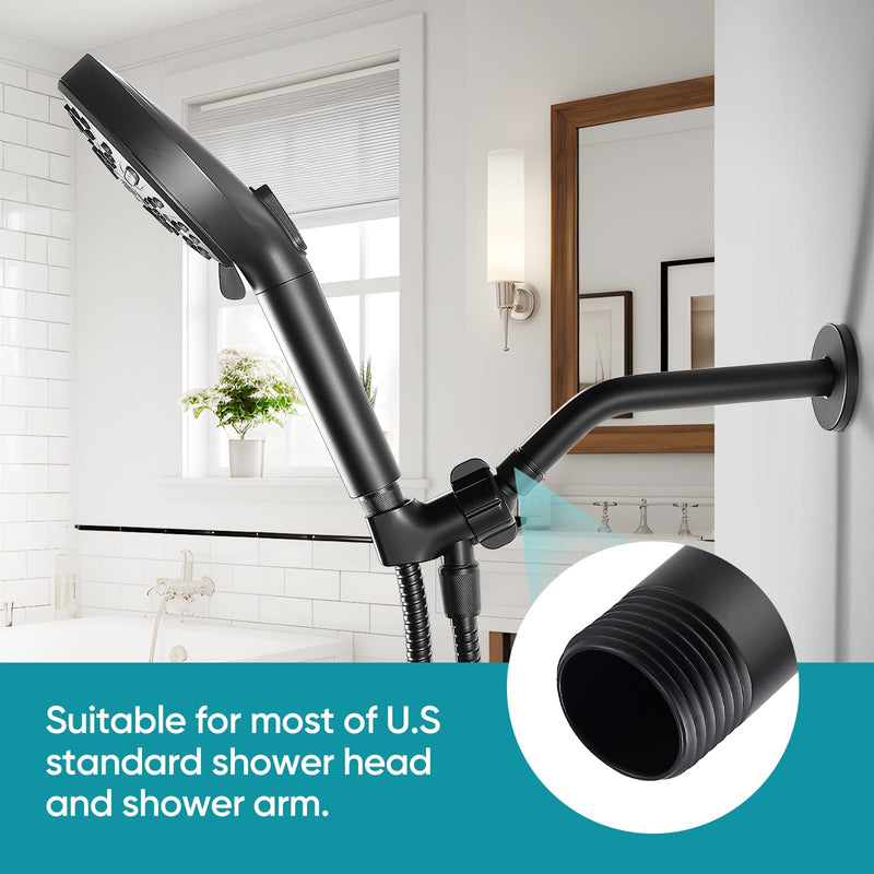 Cobbe Shower Arm with Flange and Teflon Tape, 6-Inches Wall Mounted Shower Pipe Arm Extension for Fixed Shower Head, Matte Black 6 Inches