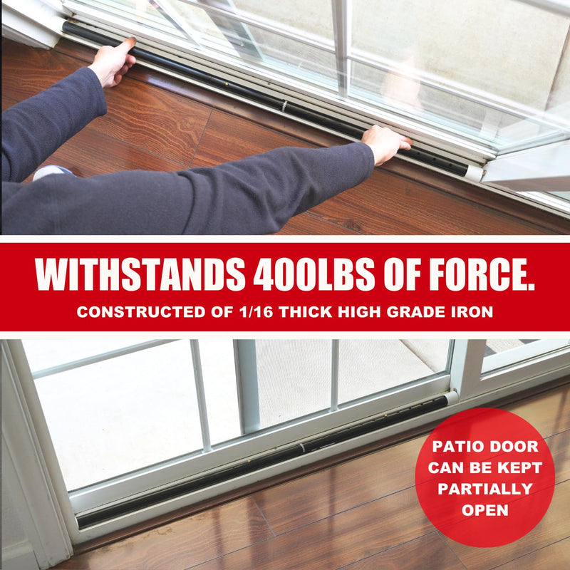 SECURITYMAN 2-in-1 Door Security Bar & Sliding Patio Door Security Bar (2 Pack) via Interchangeable Caps - Heavy Duty Iron Construction Door Stoppers Lock for Home, Apartment, Travel Hotel - Black 2 Pack